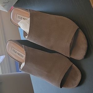 Steve Madden Doran/Dora Suede Gray Block Heeled Mules 8